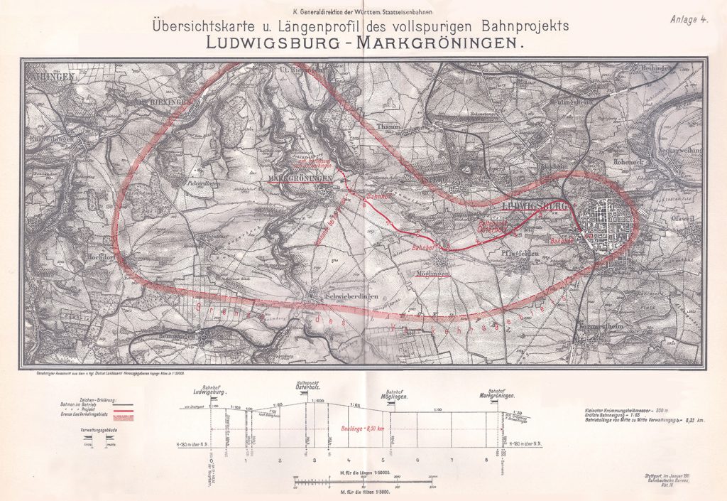 Karte der Bahnstrecke von 1911