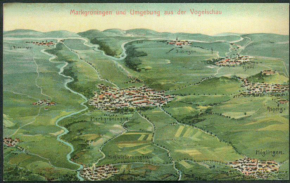 Stadt um 1910 Vogelschau